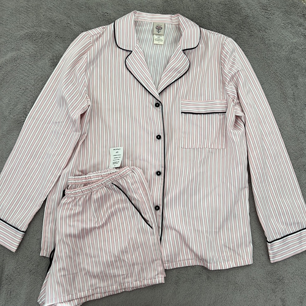 In Bloom by Jonquil Pink Striped Satin Pajama Set